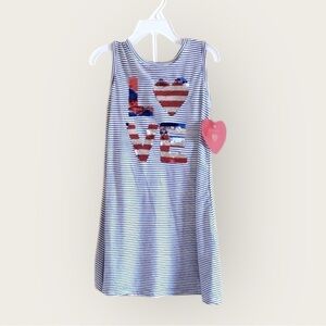 BTWEEN Girls USA Holiday Dress 4 Red White Blue Stripes Sequins Headband